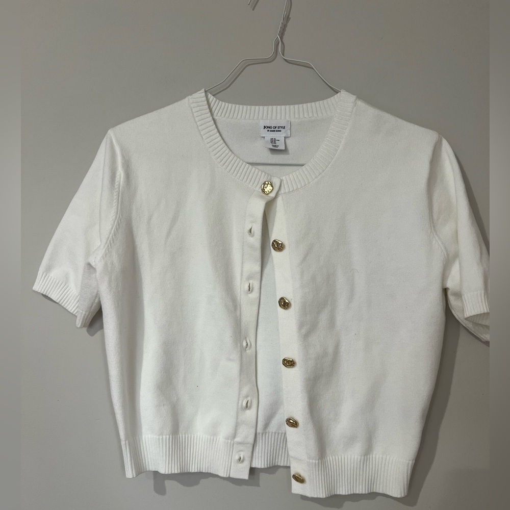 3/$15 White Button Down Sweater Gold Buttons